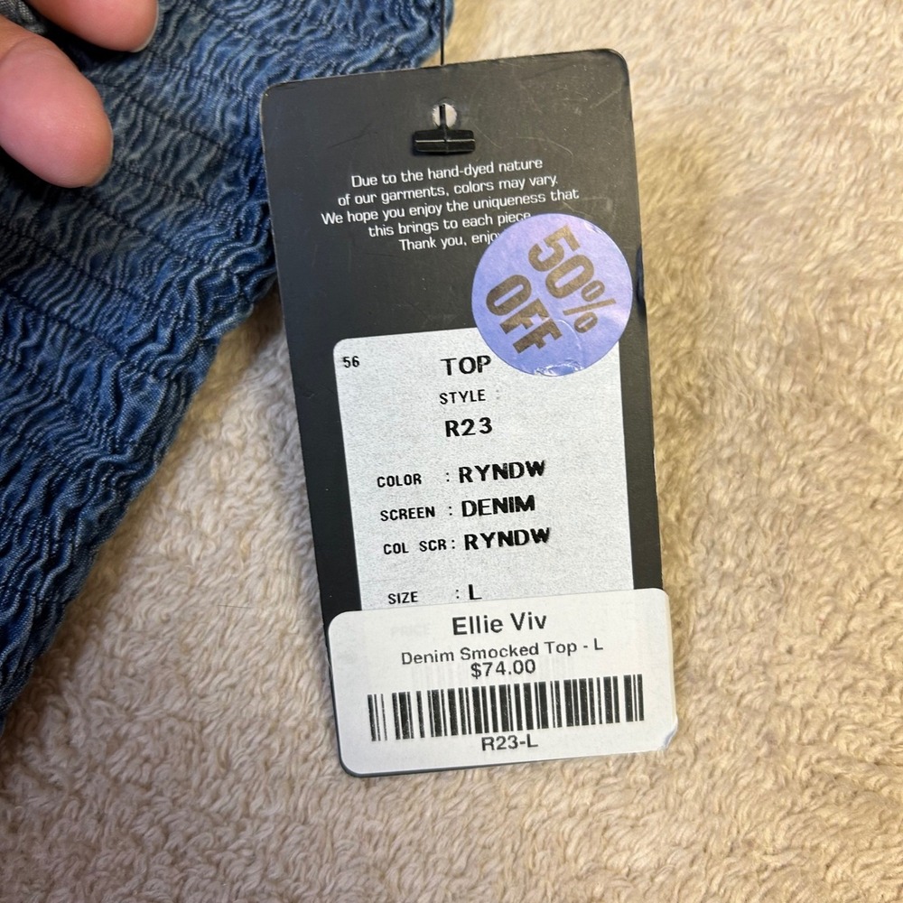 Flowers by Zoe Ellie Viv Denim Smocked Large Juniors Blue Ruffle Crop Cami tube - Picture 3 of 10